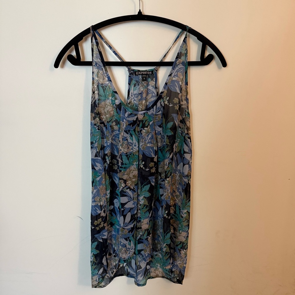 Women’s Express Size Small Blue Floral Sleeveless Tank Top